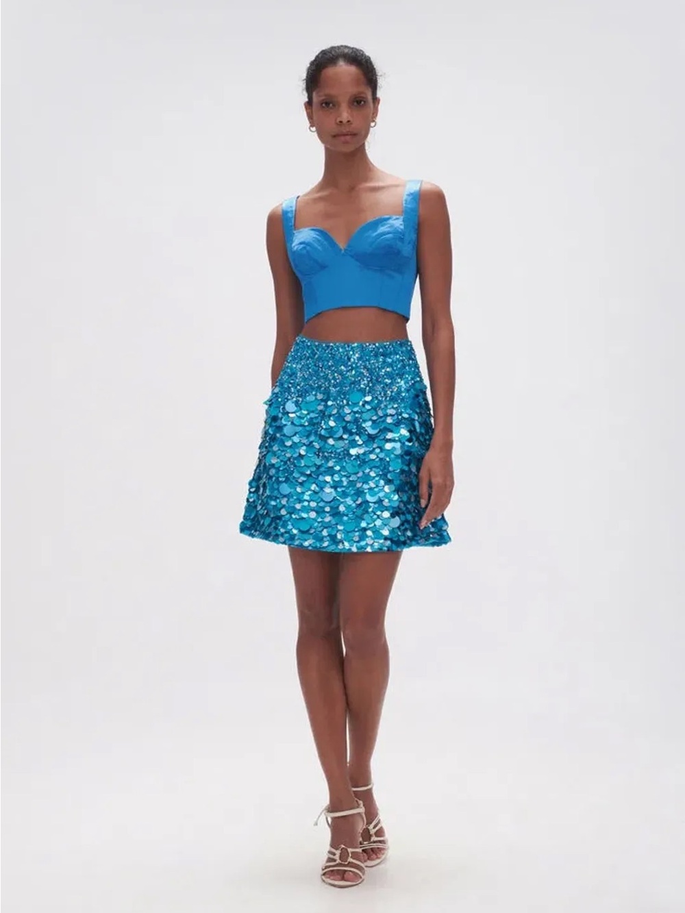 Aje Cherie Sequin Mini Skirt Azure Blue Size UK 14